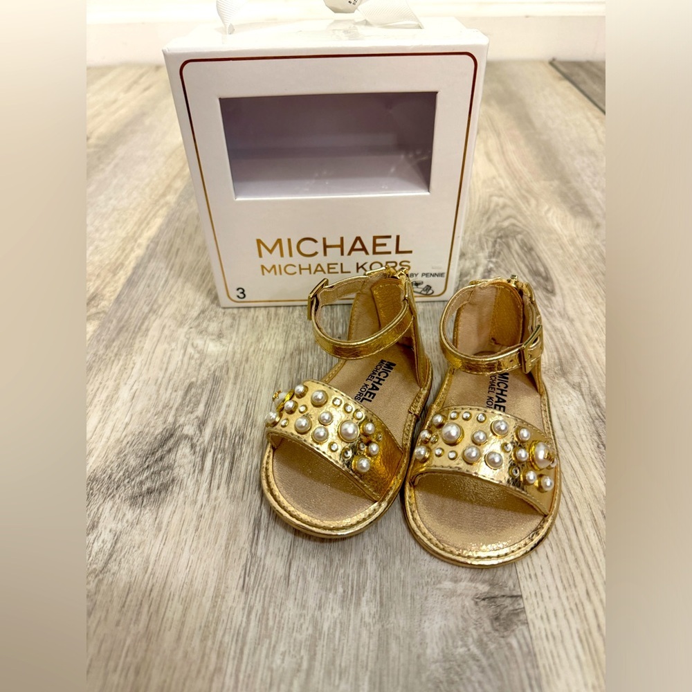 Michael Kors baby pennie size 3 infant gold and pearl sandals